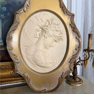 Hollywood Regency Framed Chalkware Female Portrait